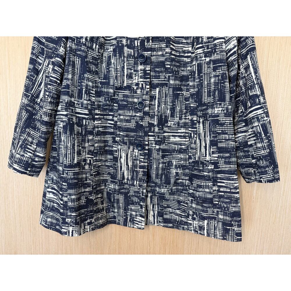 Coldwater Creek Abstract Print Rain Trench Jacket Womens Size XL 16 Navy Pockets - Picture 4 of 12